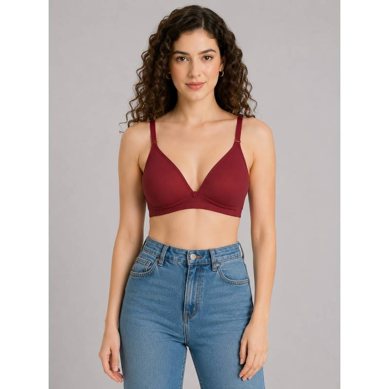 Mod & Shy Maroon Solid Cotton Lycra Regular Bra (30B)