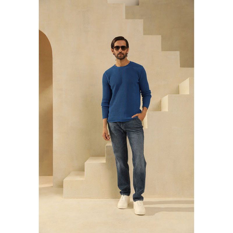 PRIMAL GRAY Cobalt Blue Cotton Knit Sweater Mesh Knit-Sweater (S)