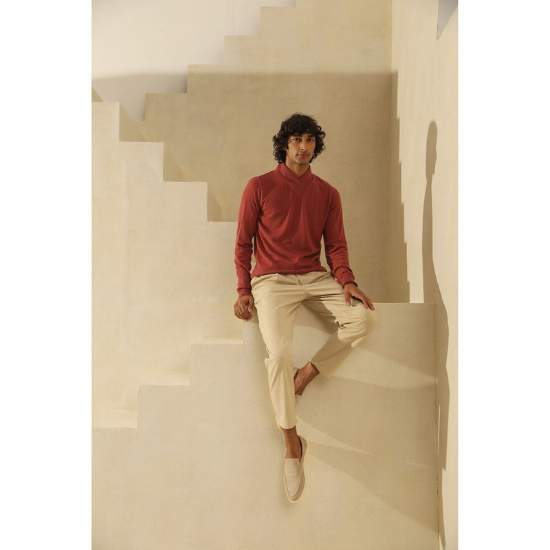 PRIMAL GRAY Brick Cotton Knit Sweater Sailor Neck Sweater (S)