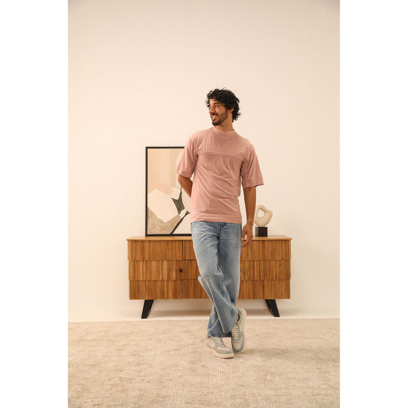 PRIMAL GRAY Dusky Pink Cotton Modal Draped T-Shirt (S)