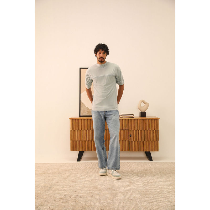 PRIMAL GRAY Ice Blue Cotton Modal Draped T-Shirt (S)