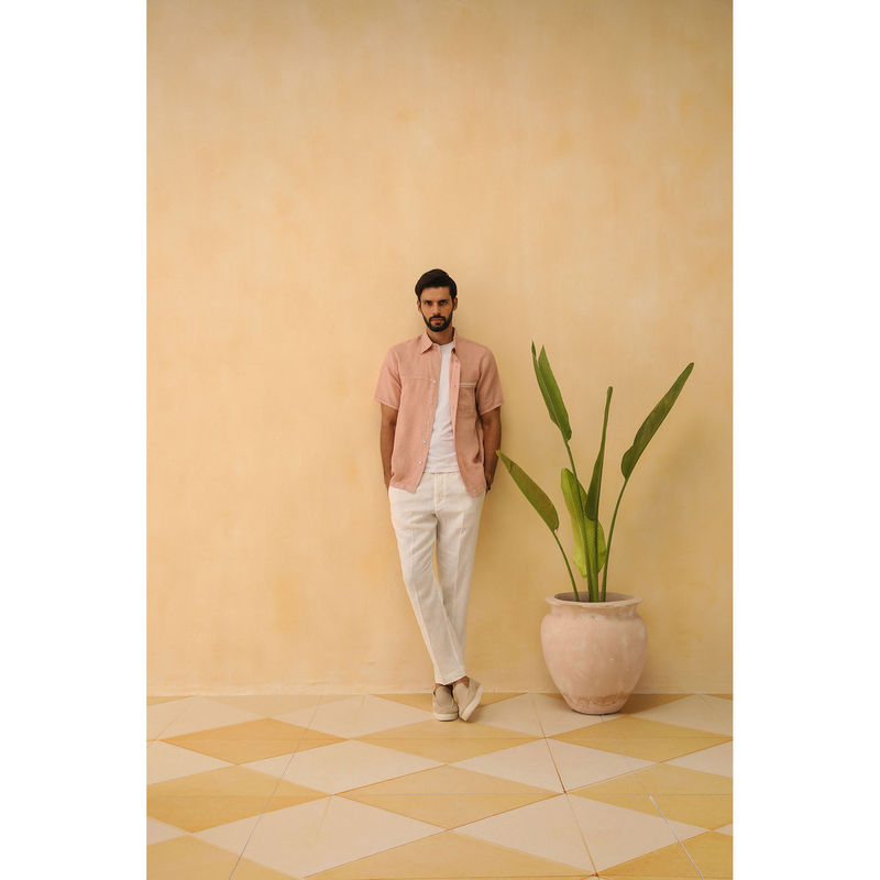 PRIMAL GRAY Dusky Pink Organic Linen Oversize 2 Colour Shirt (S)