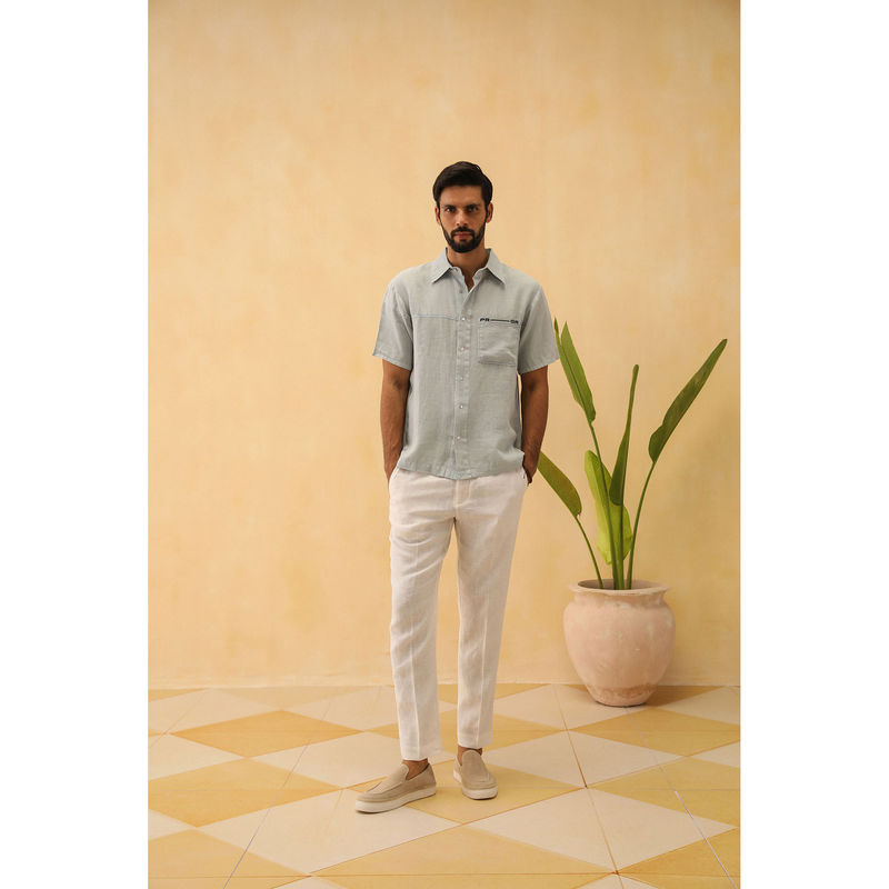 PRIMAL GRAY Ice Blue Organic Linen Oversize 2 Colour Shirt (L)