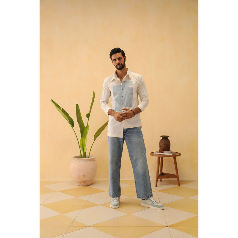 PRIMAL GRAY White Organic Cotton Patch Work Shirt (S)