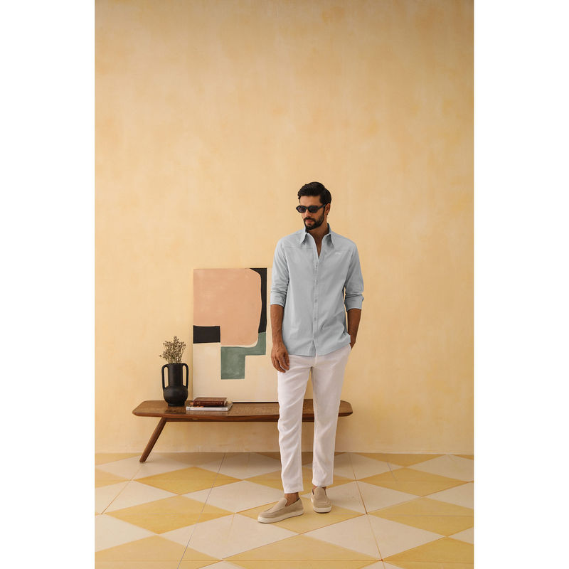 PRIMAL GRAY Blue Organic Cotton Oversize Loose Shirt (S)