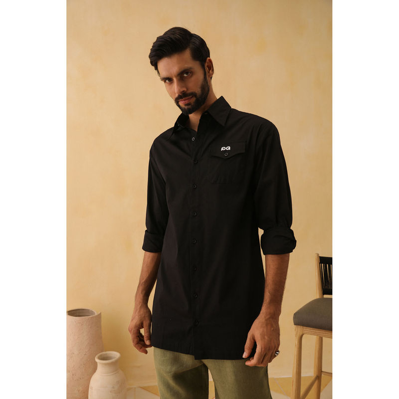 PRIMAL GRAY Black Organic Cotton Extra Long Shirt (M)