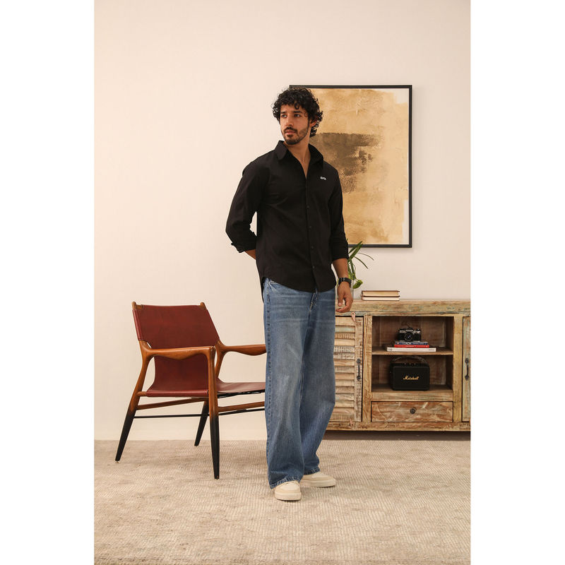 PRIMAL GRAY Black Organic Cotton Pleated Shirt (M)