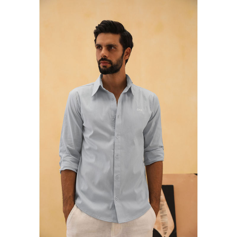 PRIMAL GRAY Blue Organic Cotton Pleated Shirt (S)