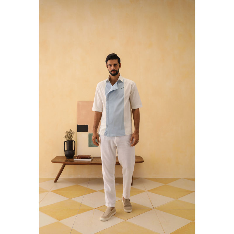 PRIMAL GRAY White & Blue Organic Cotton Beach Shirt (S)