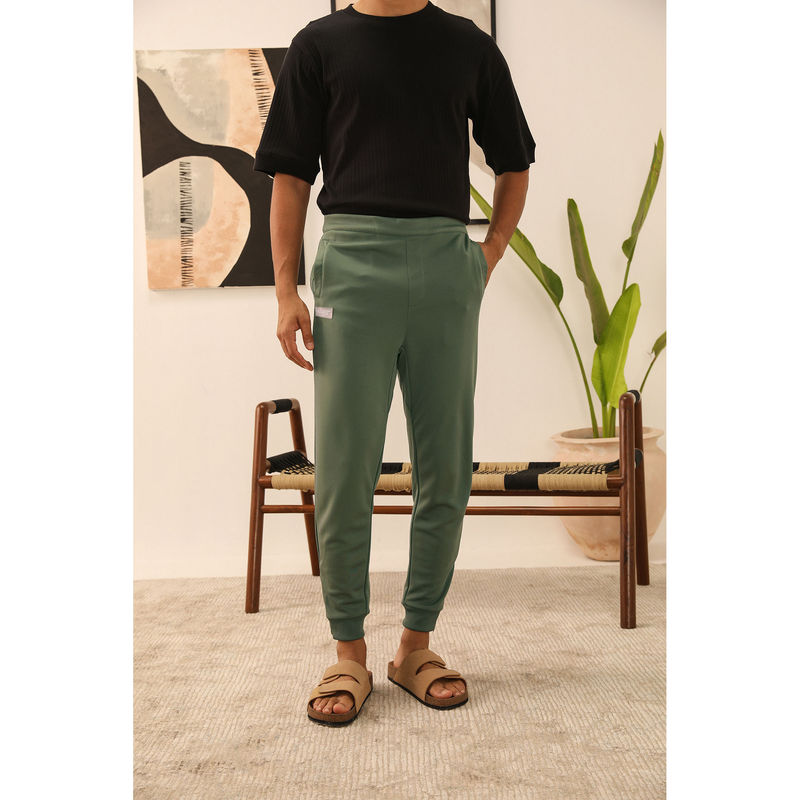 PRIMAL GRAY Sage Green Polyester Athleisure Joggers Pants (S)