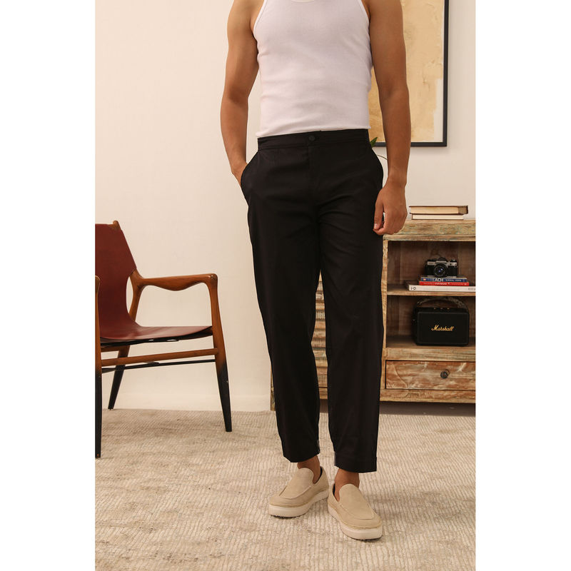 PRIMAL GRAY Black Cotton Solid Plain Chinos (S)