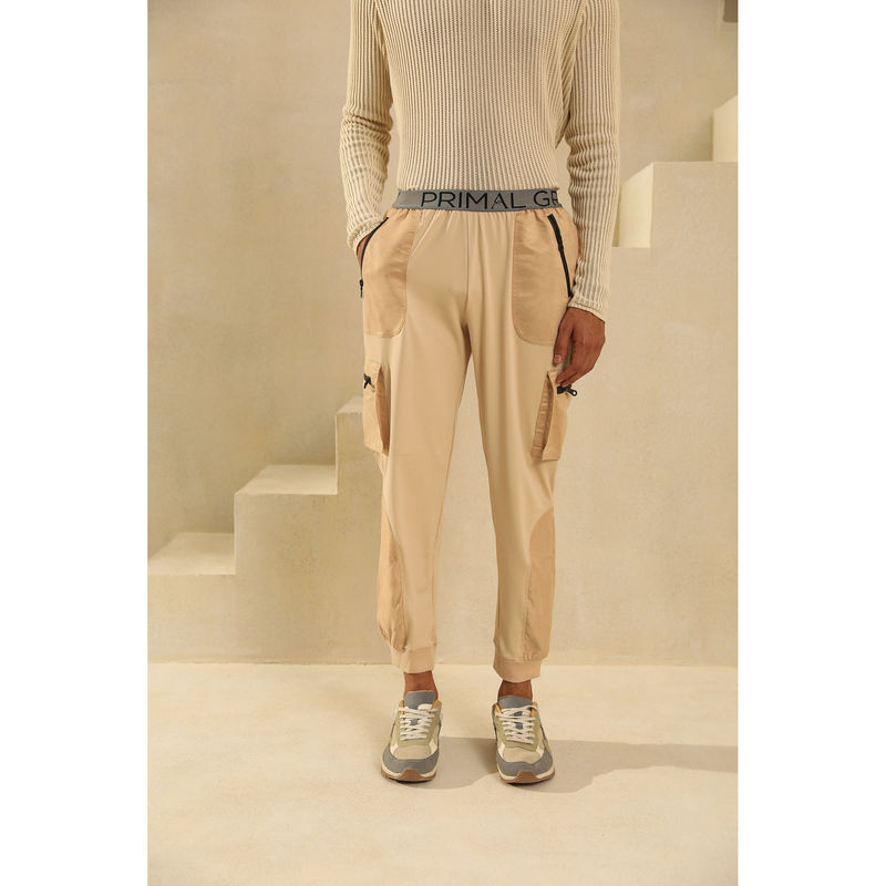 PRIMAL GRAY Beige Polyester Cargo Pants (S)