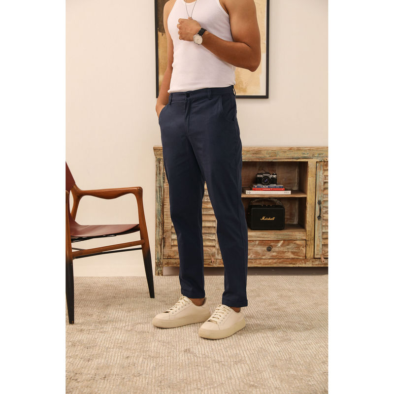 PRIMAL GRAY Navy Cotton Slim Fit Trouser (S)