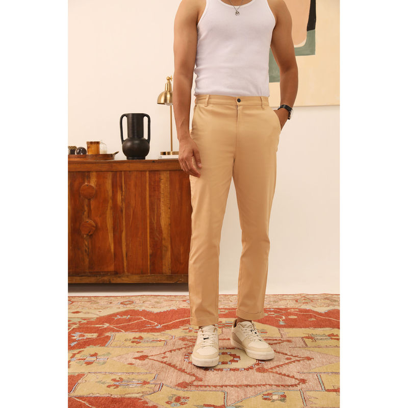 PRIMAL GRAY Beige Cotton Slim Fit Trouser (S)