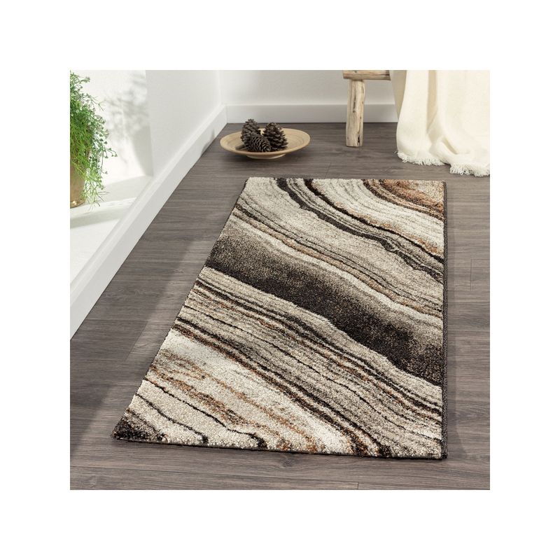 OBSESSIONS Abstract Polypropylene Bedside Runner, Grey & Rust (2.5x5 Feet)
