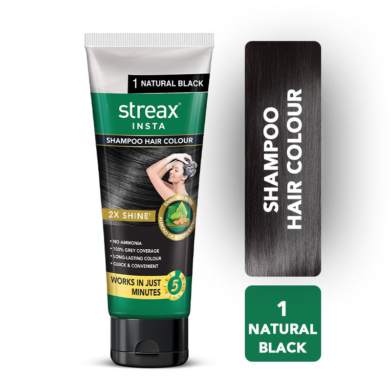 Streax Insta Shampoo Hair Colour - Natural Black