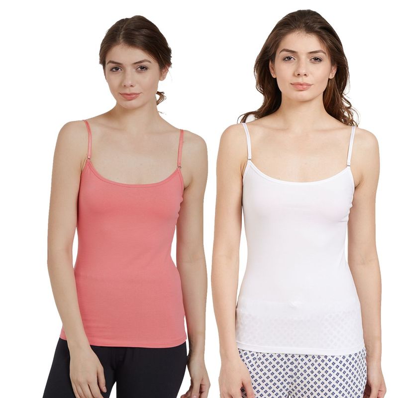 SOIE Women's Solid Cotton Spandex Slip - Pack Of 2 - Multi-Color (L)