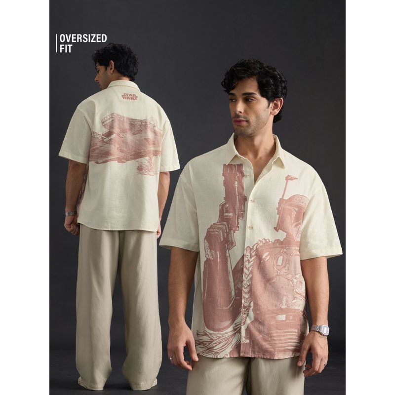 The Souled Store Men Beige Graphic Oversized Shirt (M)