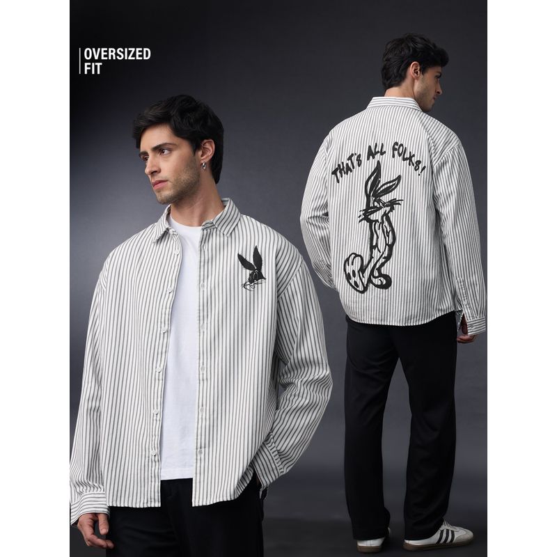 The Souled Store Men White Embroidered Relaxed Shirt (M)