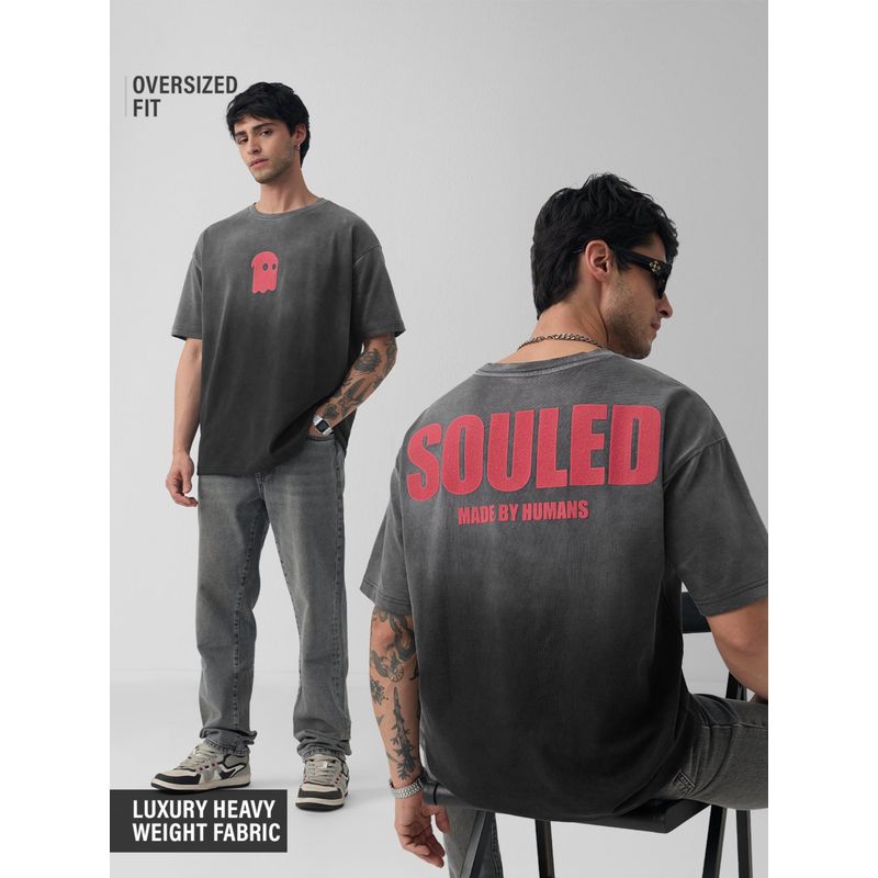 The Souled Store Men Black Typography Oversized T-Shirt (L)