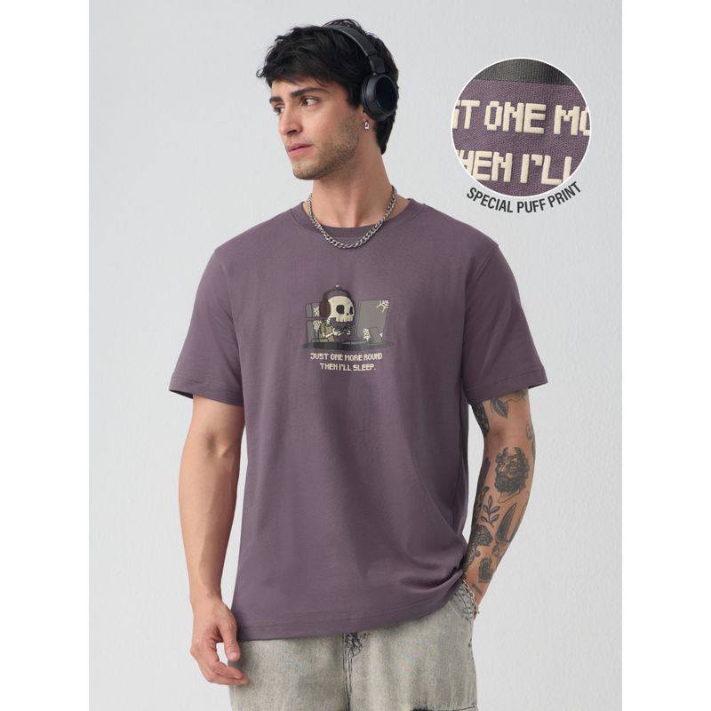 The Souled Store Men Mauve Graphic Relaxed Fit T-Shirt (2XL)