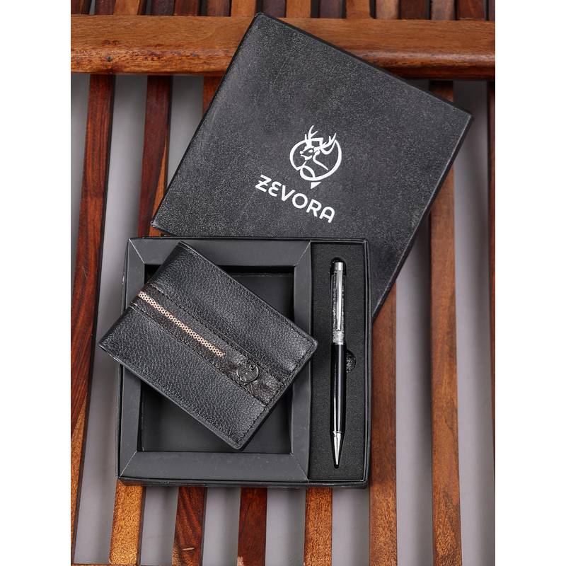 Zevora Buy ZEVORA Men Two Fold Leather Wallet With Twister Ball Pen - Black Online