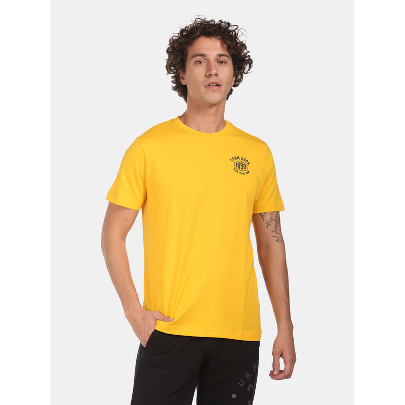 U.S. POLO ASSN. Men Yellow Crew Neck Solid T-Shirt (L) (L)