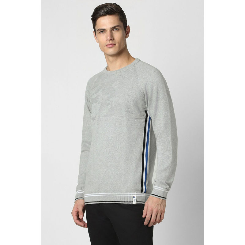Peter England Men Grey Solid Round Crew Neck Sweater (M)
