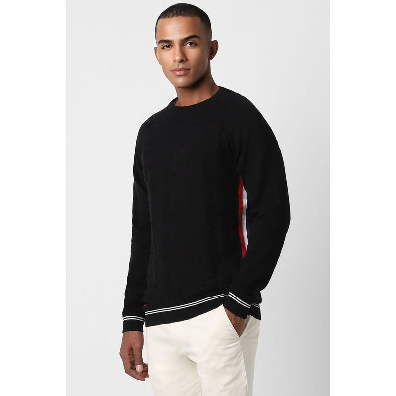 Peter England Men Black Solid Round Crew Neck Sweater (M)