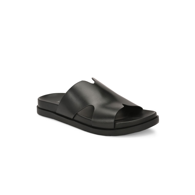 Delize Black Men Black Leather Slip On Sandals (UK 8)