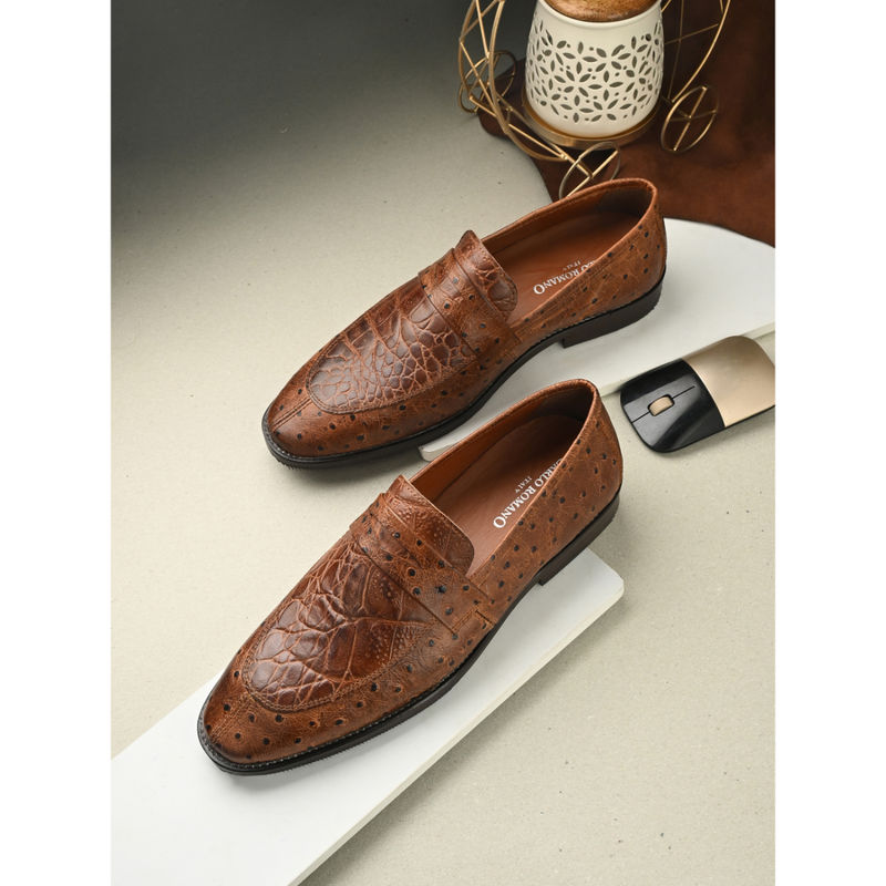 CARLO ROMANO Men Genuine Leather Formal Loafers Tan (UK 8)