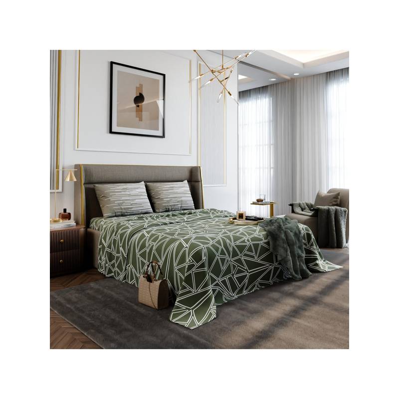 Stoa Paris Urbanscape Olive Spectrum Cotton 180TC Bedsheet with 2 Pillow Covers (King)