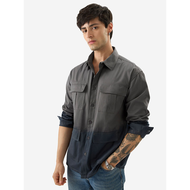 The Souled Store Men Grey and Navy Blue Bonnet Ombre Shirt (L)
