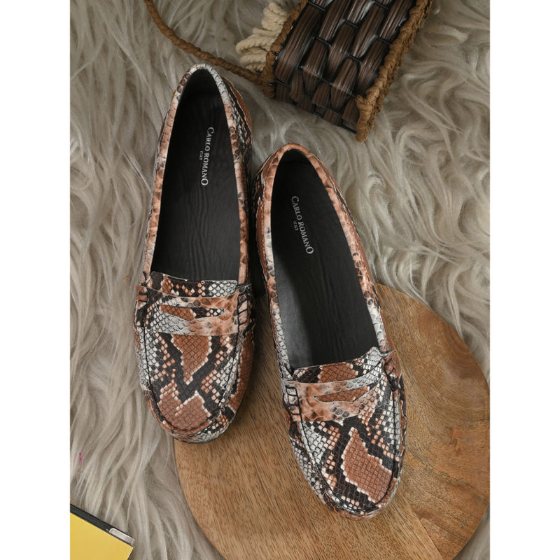CARLO ROMANO Women Vegan Leather Lizard Print Loafers Multi-Color (UK 4)