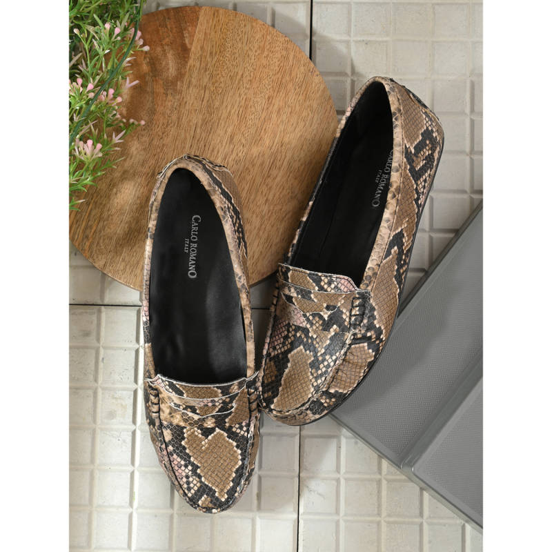 CARLO ROMANO Women Vegan Leather Lizard Print Loafers Brown (UK 5)