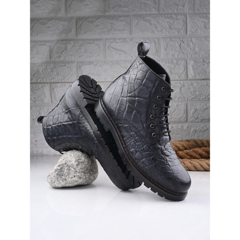 CARLO ROMANO Men Croco Patent Leather Casual Boots Black (UK 8)