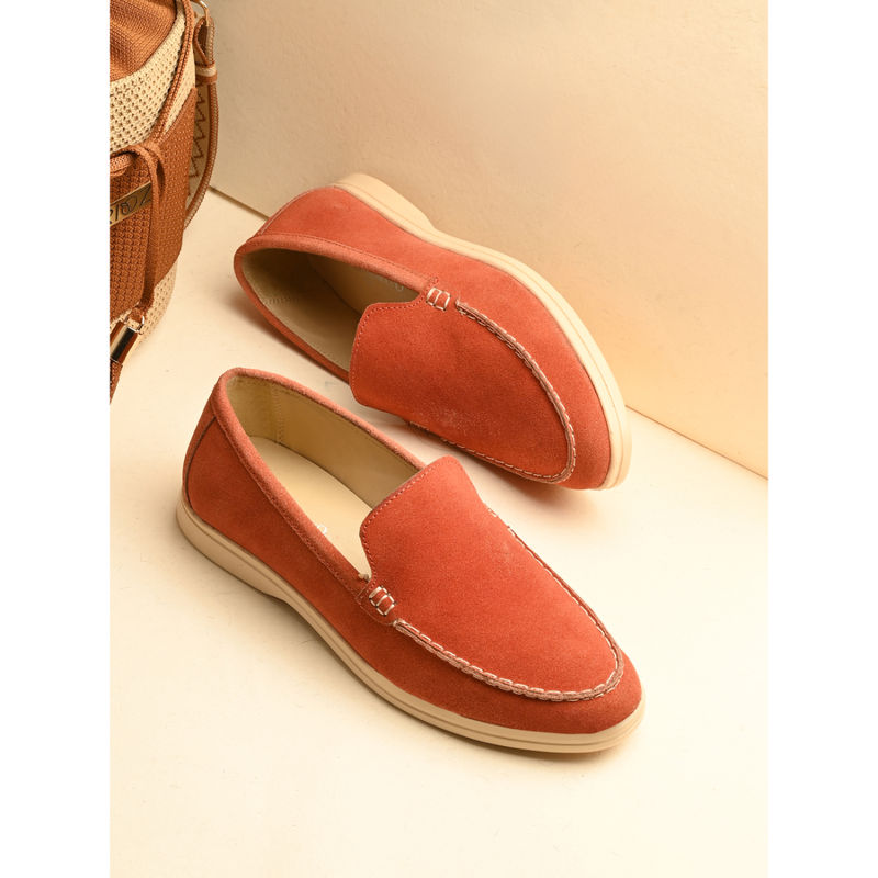 CARLO ROMANO Women Suede Leather Loafers Orange (UK 3)