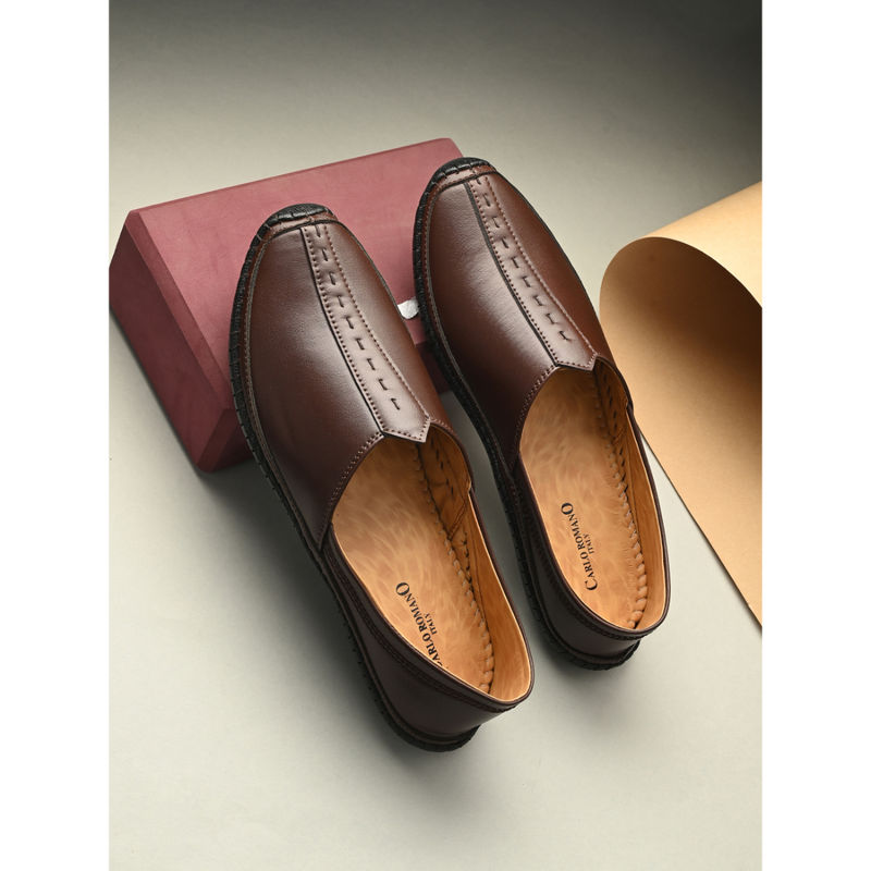 CARLO ROMANO Men Vegan Leather Nagra Mojaris Brown (UK 10)