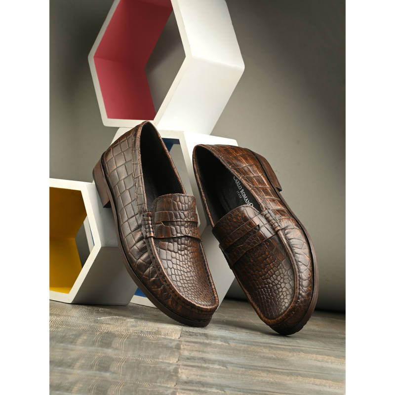 CARLO ROMANO Men Formal Leather Loafers Brown (UK 9)