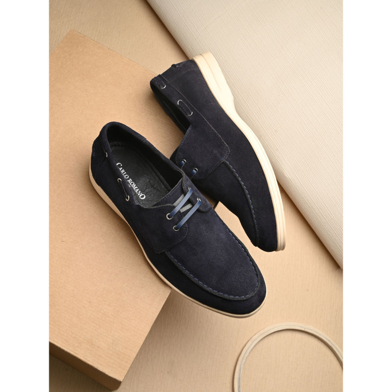 CARLO ROMANO Men Suede Leather Casual Lace-Ups Derbies Navy Blue (UK 7)