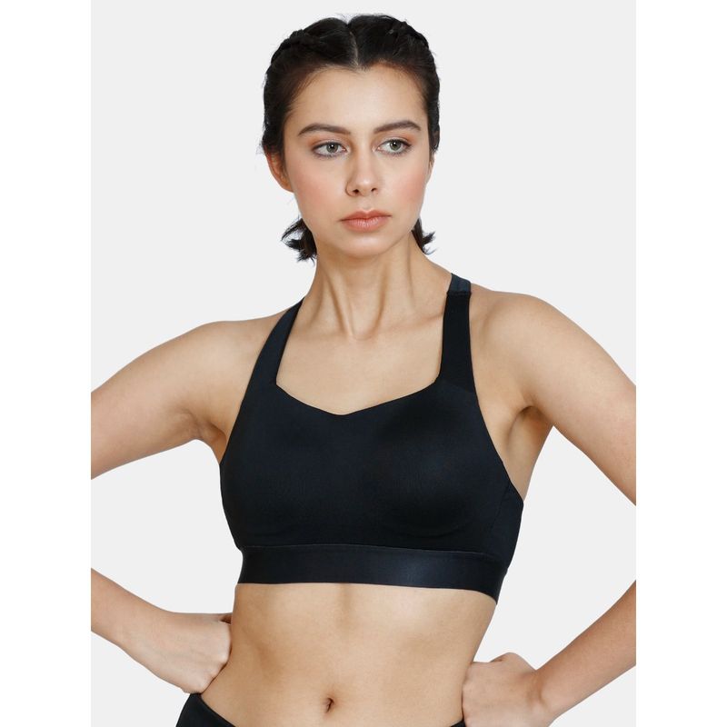 Zivame Zelocity High Impact Quick Dry Sports Bra Anthracite Black