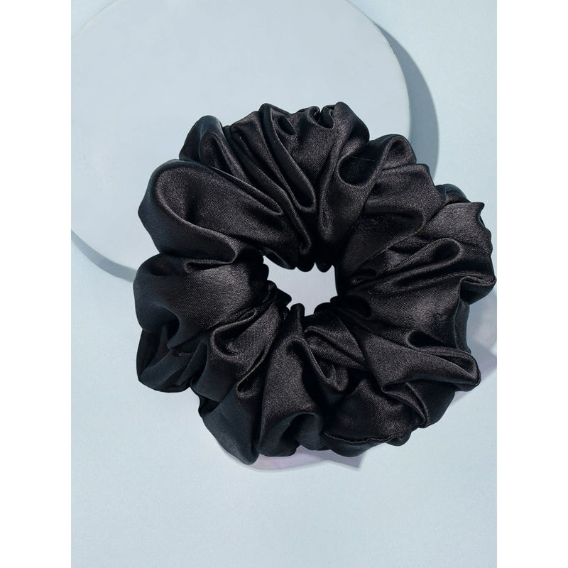 OOMPH Black Satin Silk Volumizer Hijab Scrunchie Rubber Band Hair Tie