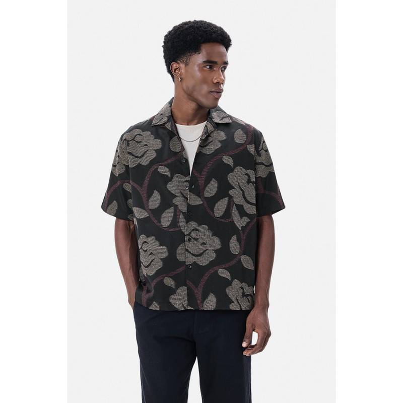 Snitch Black Floral Half Sleeves Boxy Casual Shirt for Men (S)