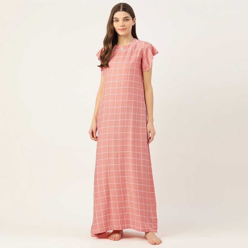 Sweet Dreams Women Rayon Printed Maxi Nightdress - Peach (XL)
