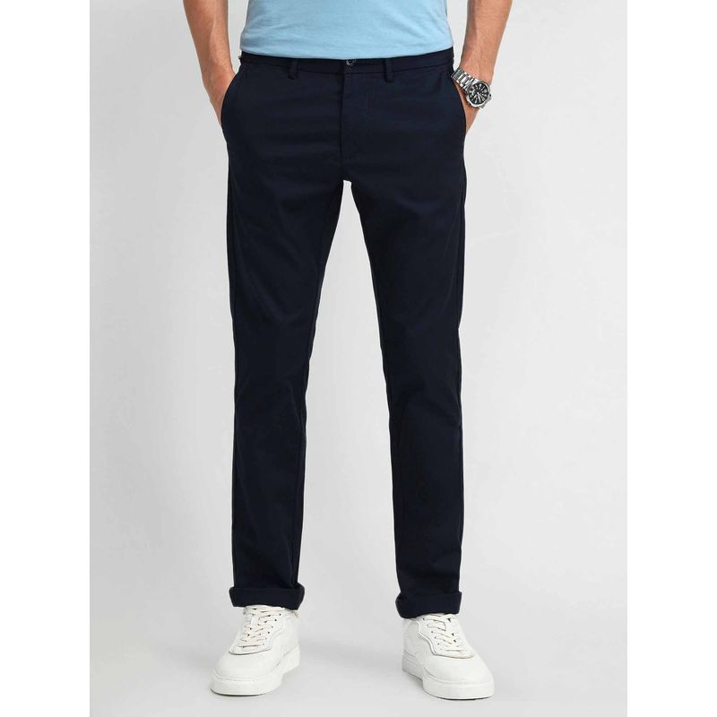 Arrow Sports Slim Fit Mid Rise Casual Trousers Blue (30)