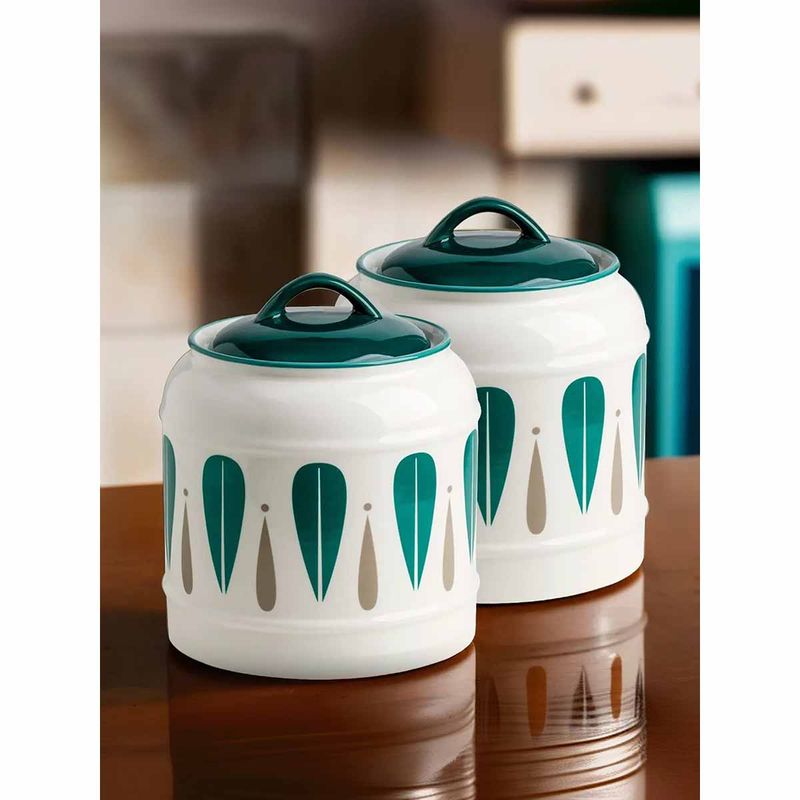 Buy UMAI Green Printed Ceramic Jar, (Pack Of 2) Online