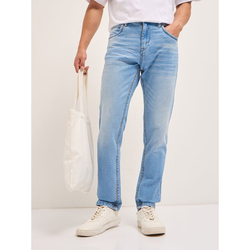 THE BEAR HOUSE Men Slim Fit Light Blue Cotton Jeans (28)