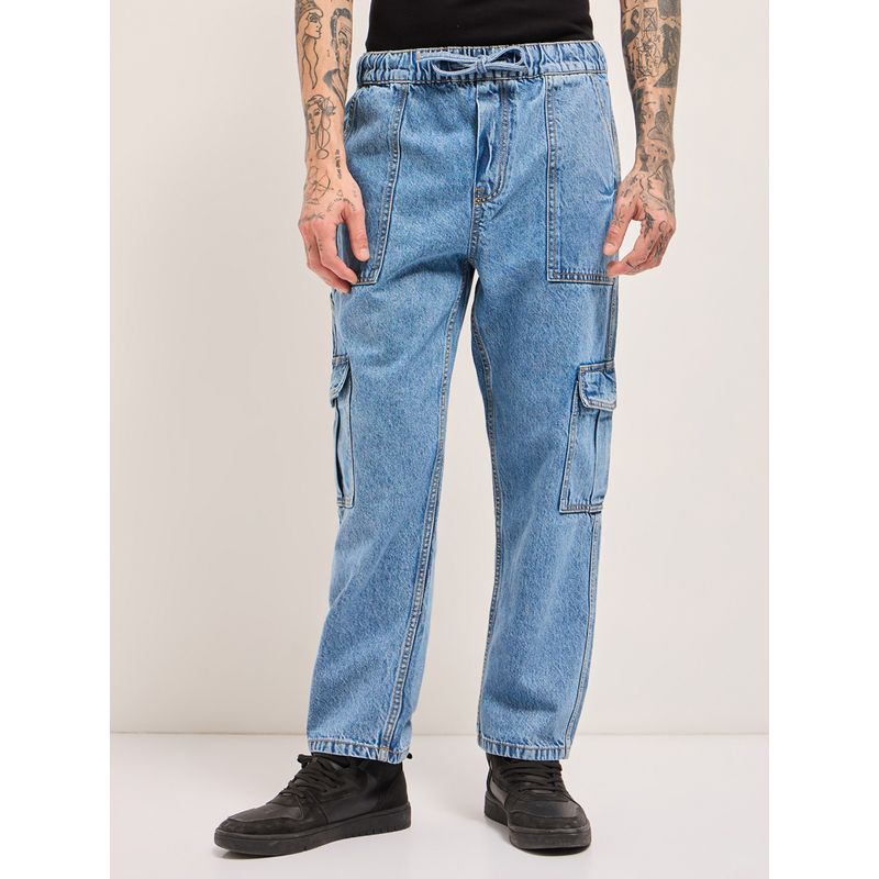 THE BEAR HOUSE Men Baggy Fit Dark Blue Cotton Jeans (28)