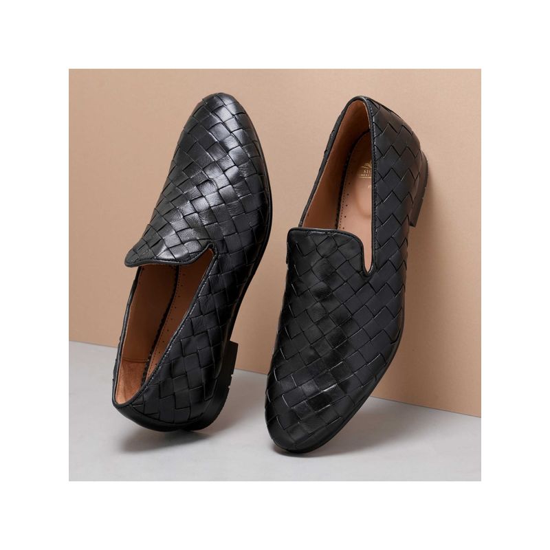 Ruosh The Cusko Black Men Woven Slip-On Loafers (UK 6)