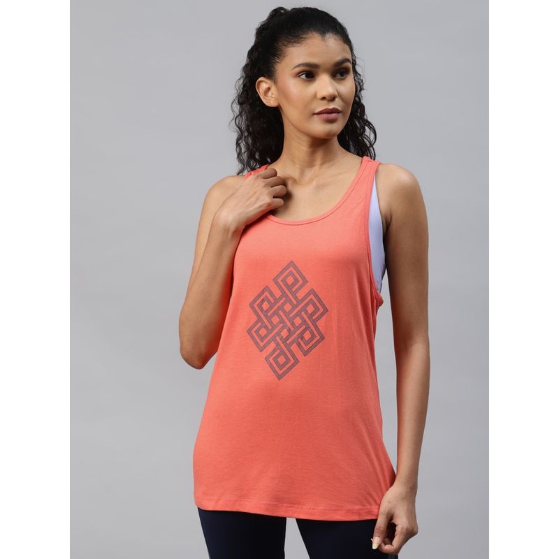 Alcis Coral Orange Geometric Printed Tank Top (L)